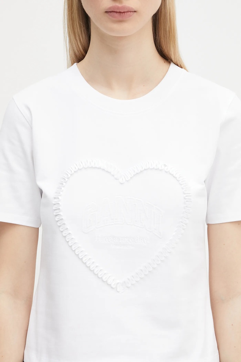 GANNI cotton t-shirt Heavy Cotton Heart Small white color