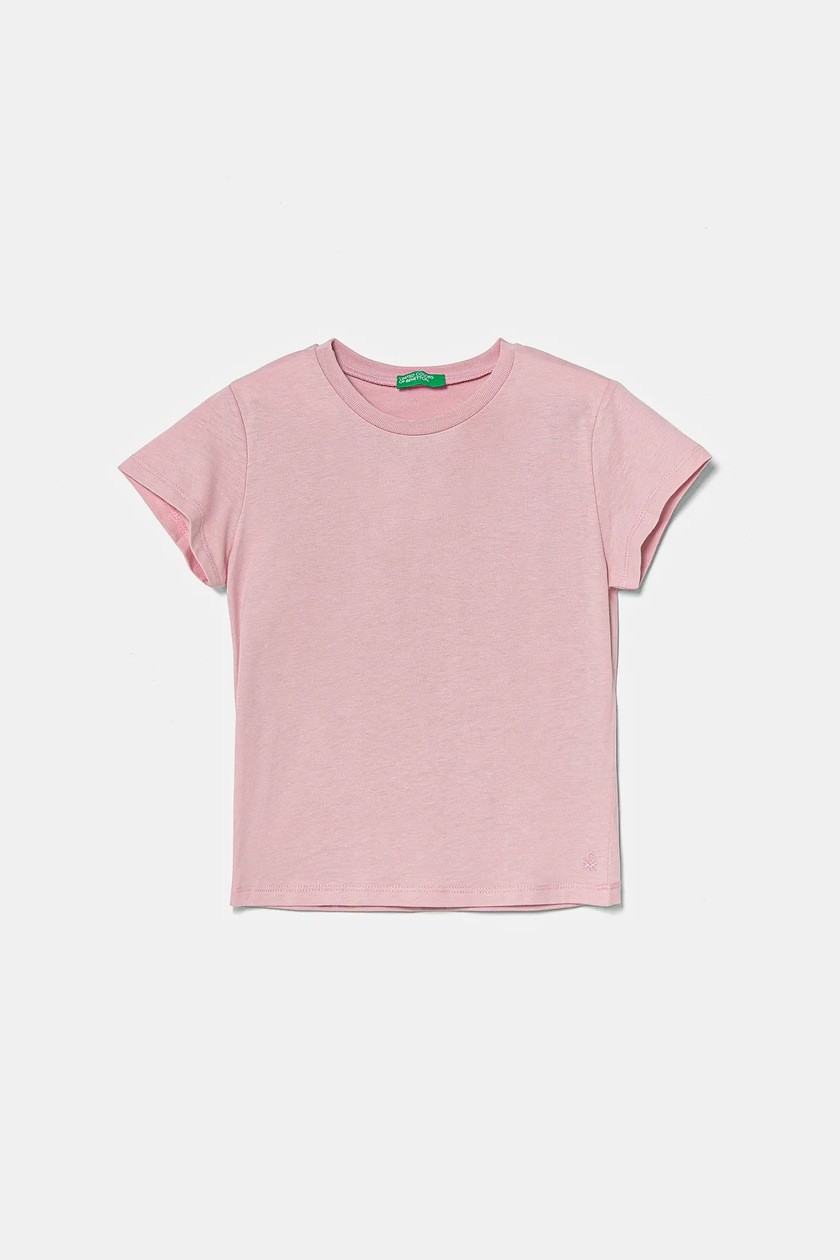 T-shirt Fille United Colors Of Benetton - Manches Courtes, Imprimé Aquatique Devant, Logo Au Dos, Coupe Courte, 100% Coton
