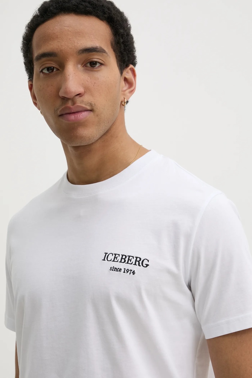 Iceberg t-shirt bawełniany męski kolor biały z aplikacją