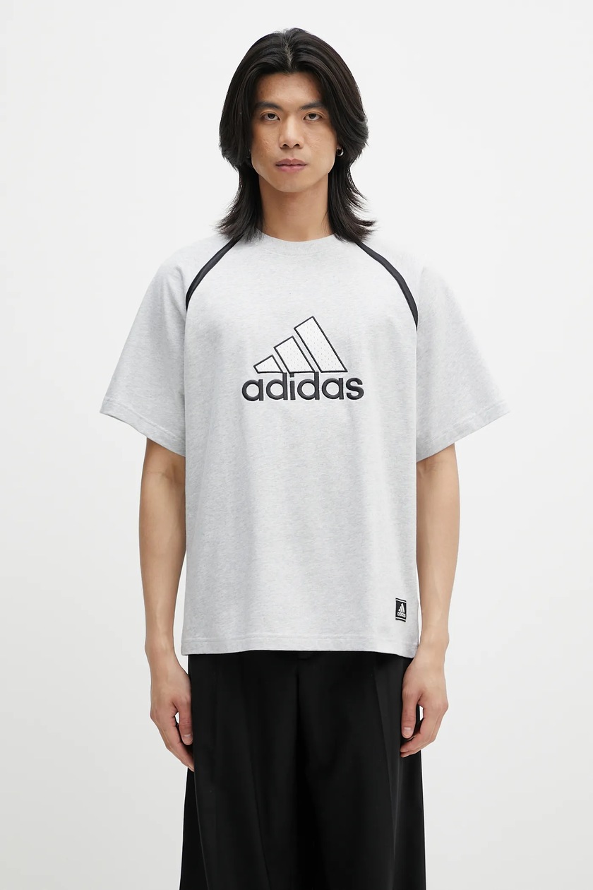 Хлопковая футболка adidas Originals Oversize Tee цвет серый с