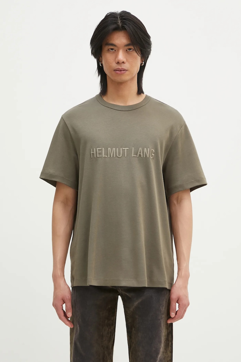 Helmut Lang cotton t-shirt EMBOSSED.TEE.ROUNDED green color with Helmut Lang cotton t-shirt EMBOSSED.TEE.ROUNDED green color with