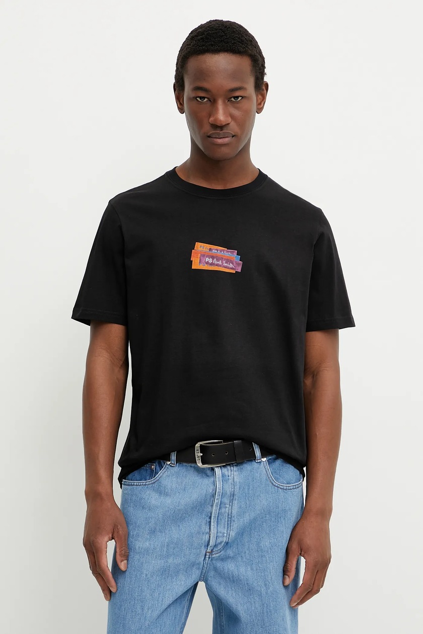 PS Paul Smith t-shirt bawełniany męski kolor czarny z