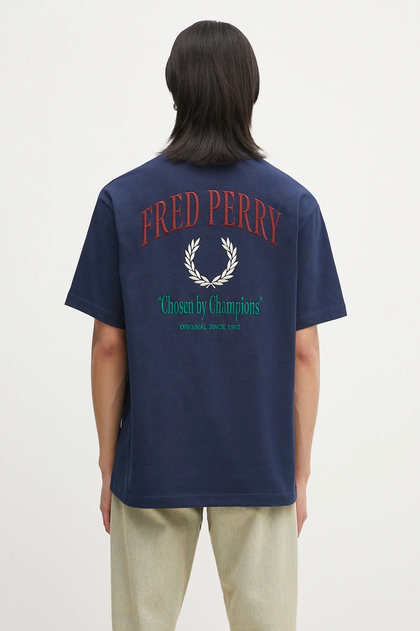 Fred Perry cotton t-shirt men's navy blue color smooth M9826.X86