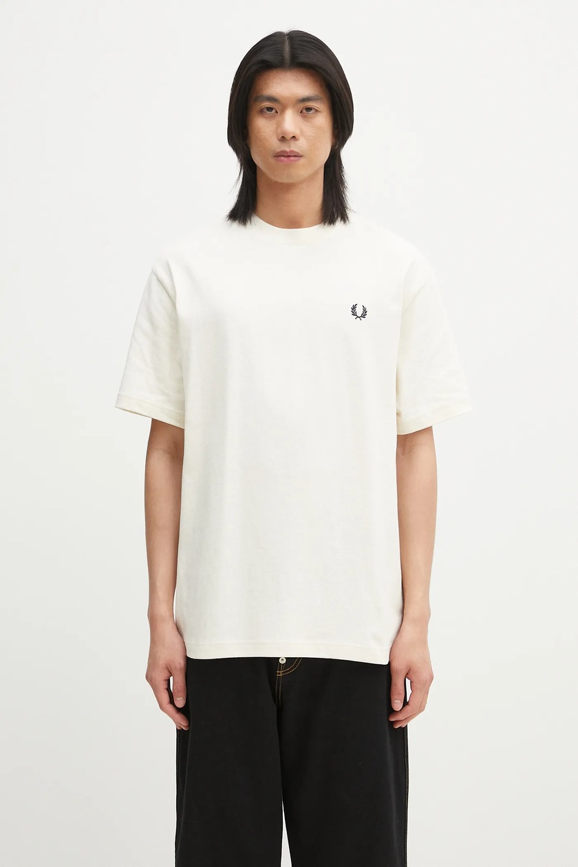 Fred Perry cotton t-shirt Embroidered T-Shirt men's beige