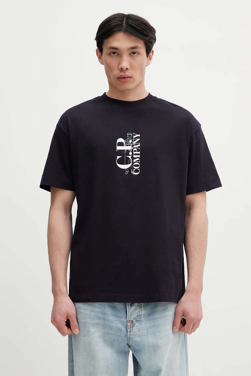 Tシャツ・カットソー C.P. COMPANY Men T-shirt Blue 18CMTS088A006374G 888 C.P. Company blue logo print crew t-shirt XL - Archivio85