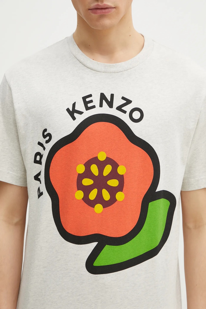 Kenzo cotton t-shirt men's gray color with a print