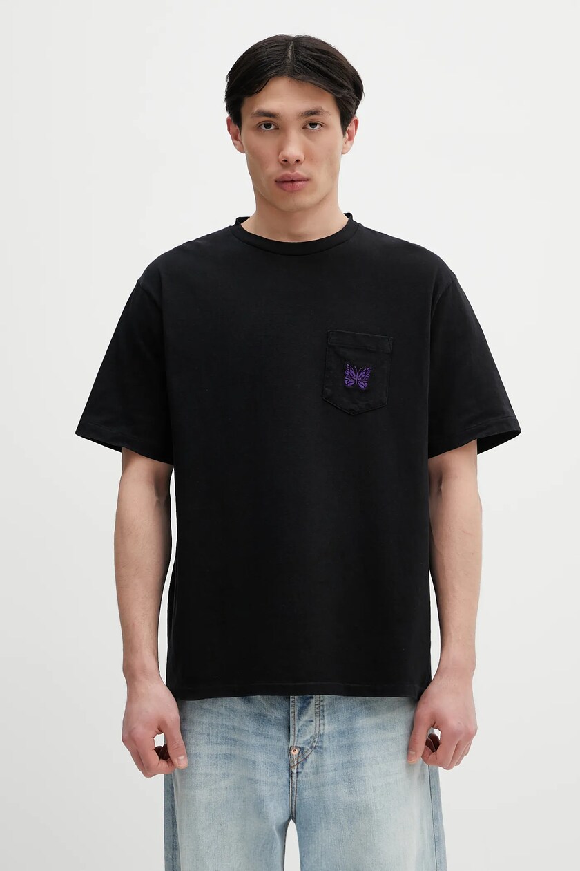 Needles cotton t-shirt S/S Papillon Emb. Pocket black color Needles cotton t-shirt S/S Papillon Emb. Pocket black color