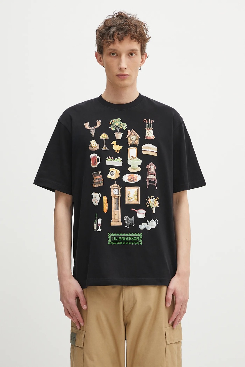 Tシャツ・カットソー JW ANDERSON Black Cotton T-Shirt JW Anderson X Uniqlo Asymmetry Ruffle Short Sleeve T Shirt