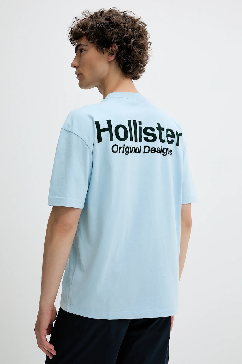 Bavlněné tričko Hollister barva modrá