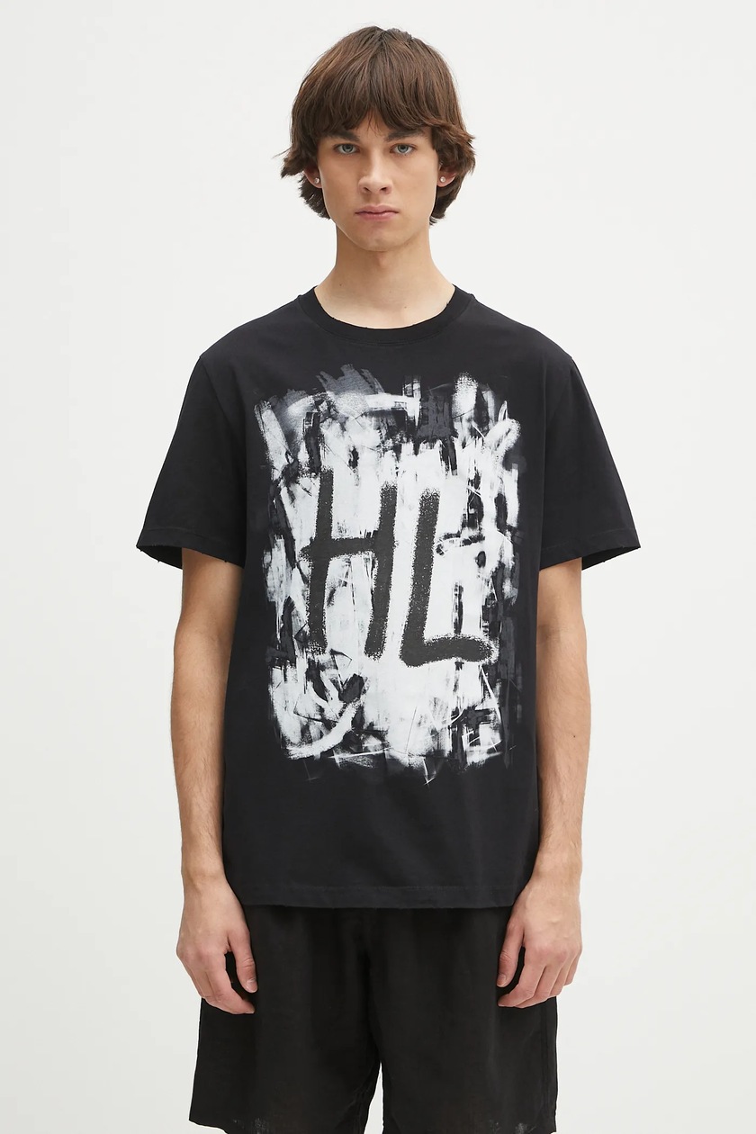 Helmut Lang cotton t-shirt SCRIBBLE.T4.MAL.LT. black color