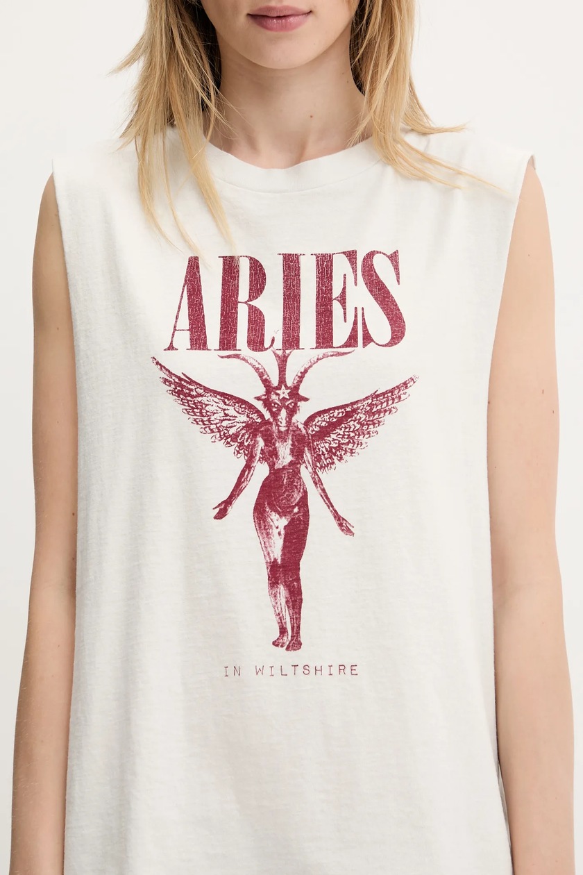 Aries cotton t-shirt Destroyed 69 SS Tee beige color with a