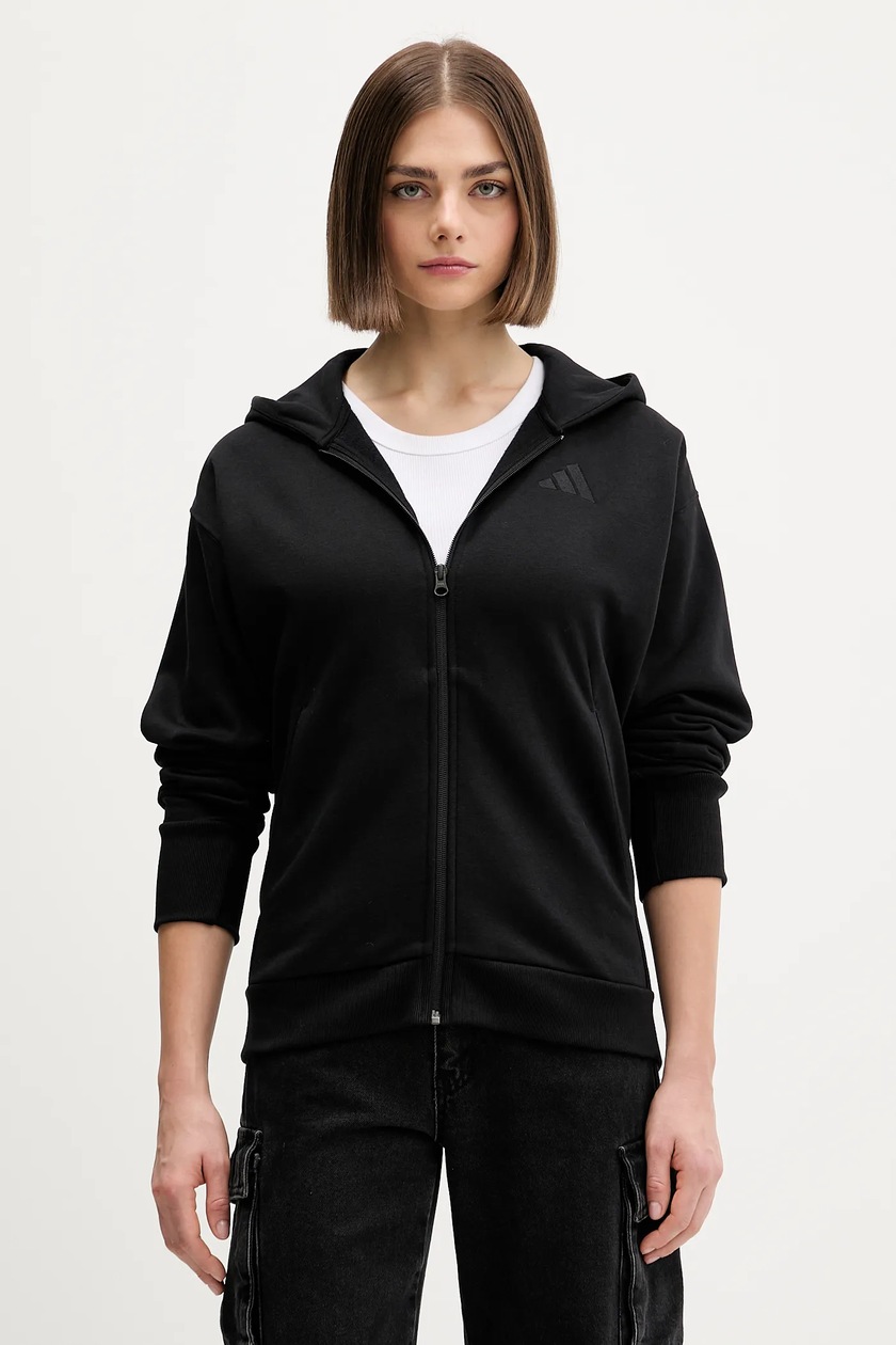 Кофта adidas ZNE женская цвет чёрный с капюшоном однотонная JE7848