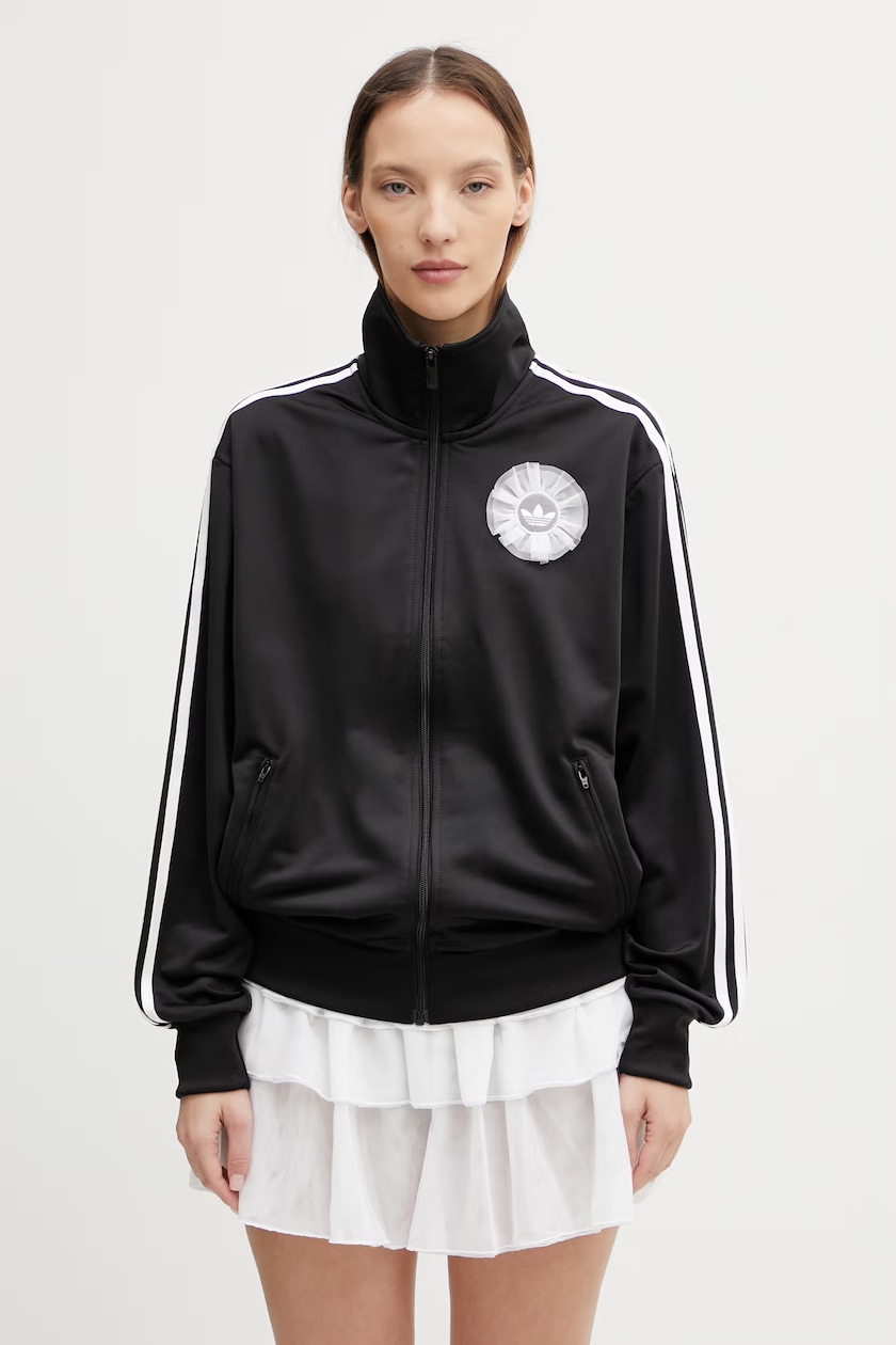 adidas Originals sweatshirt Collared Tracktop women's black color adidas Originals sweatshirt Collared Tracktop women's black color
