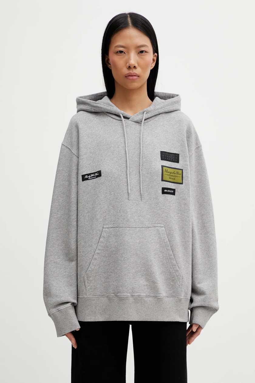 MM6 Maison Margiela cotton sweatshirt gray color hooded with an