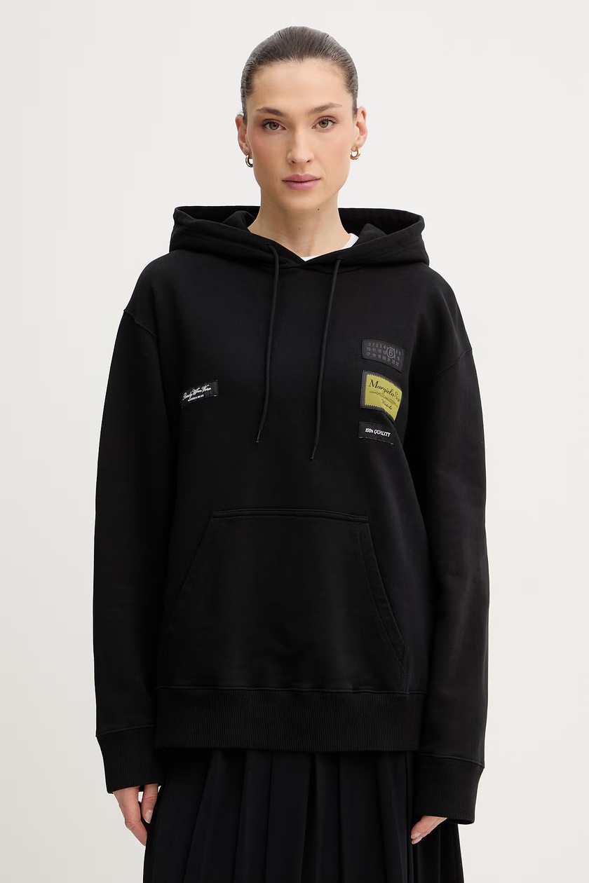 Хлопковая кофта MM6 Maison Margiela цвет серый с капюшоном с