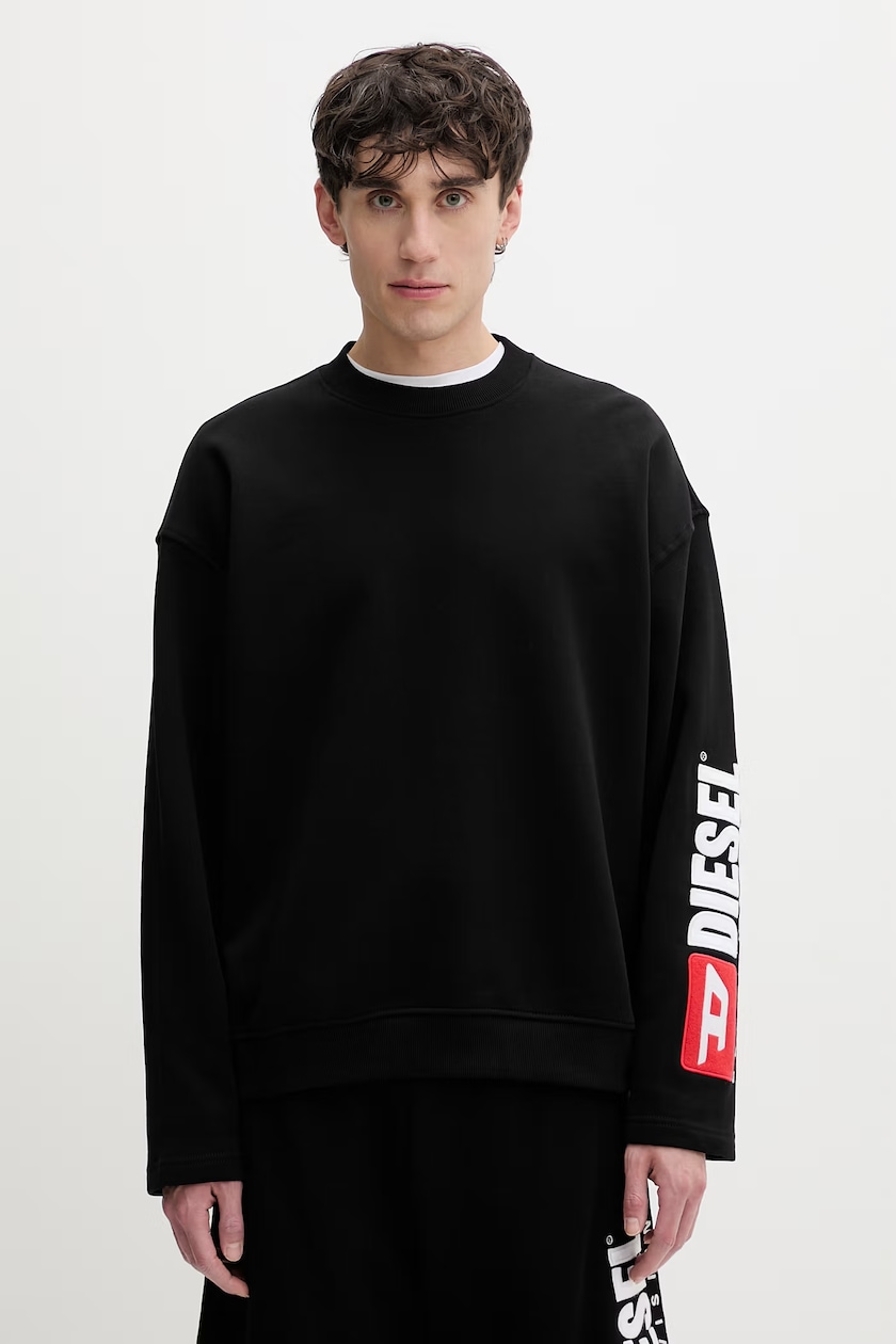 Хлопковая кофта Diesel S-BOXT-HOOD-ZIP-DIV мужская цвет чёрный с