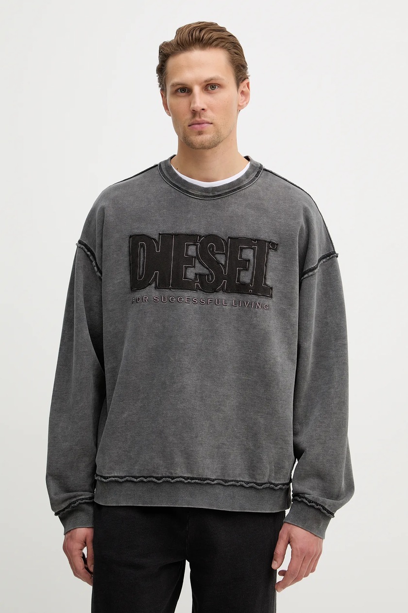d.i.a.トップス Хлопковая кофта Diesel мужская цвет серый с капюшоном узор A16321