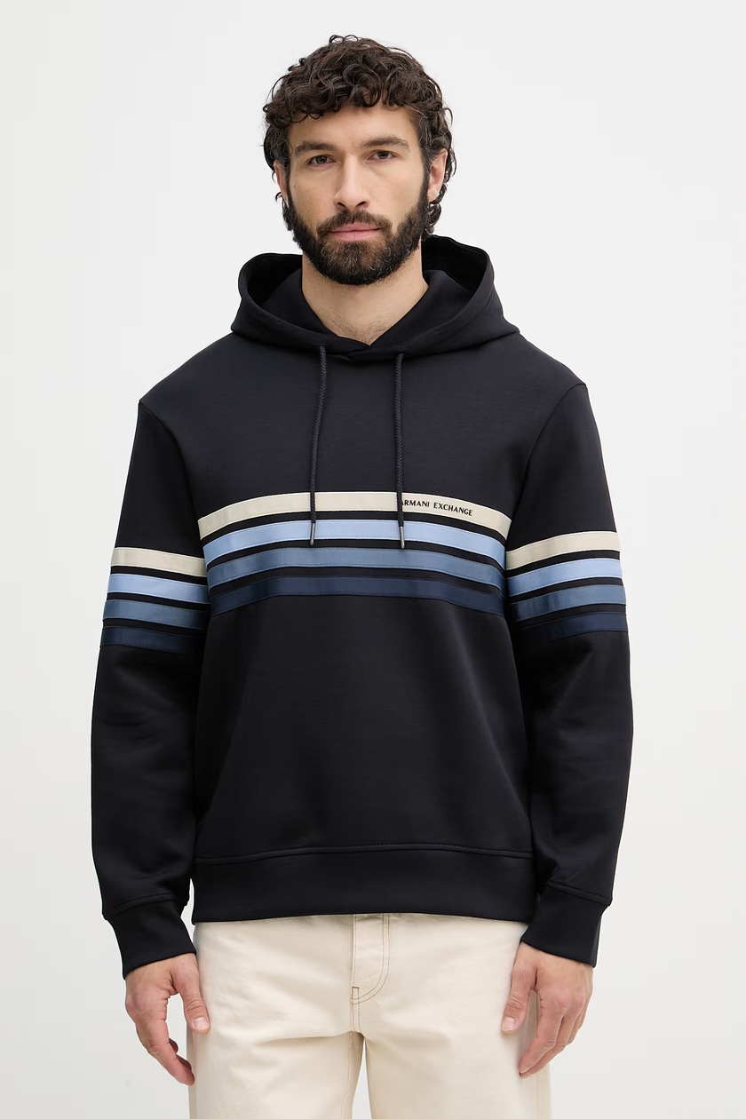 Armani Exchange Кофта с капюшоном для мужчин из хлопка тёмно-синяя