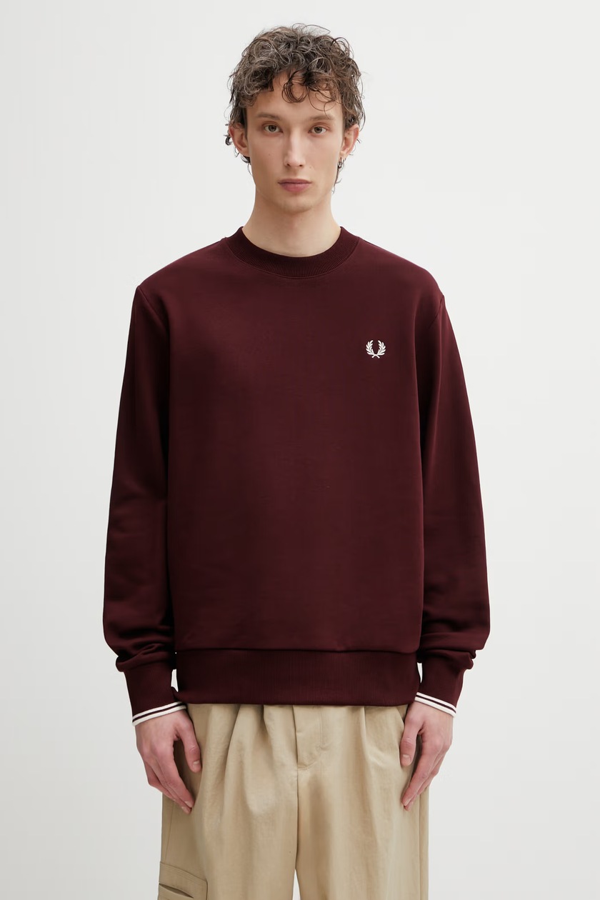 Fred Perry cotton sweatshirt Tipped Sleeve men's black color M5544