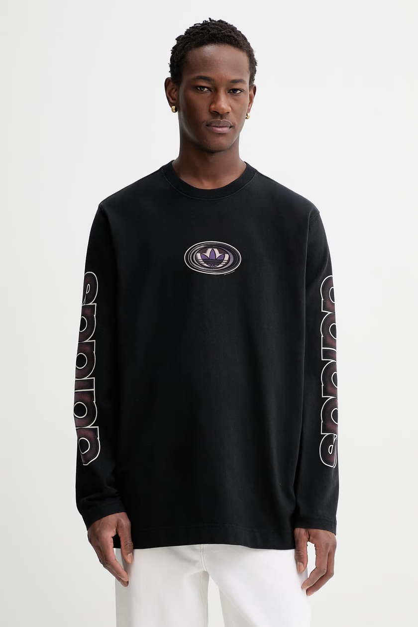 Хлопковый лонгслив adidas Originals 3-Stripes Long Sleeve Tee цвет