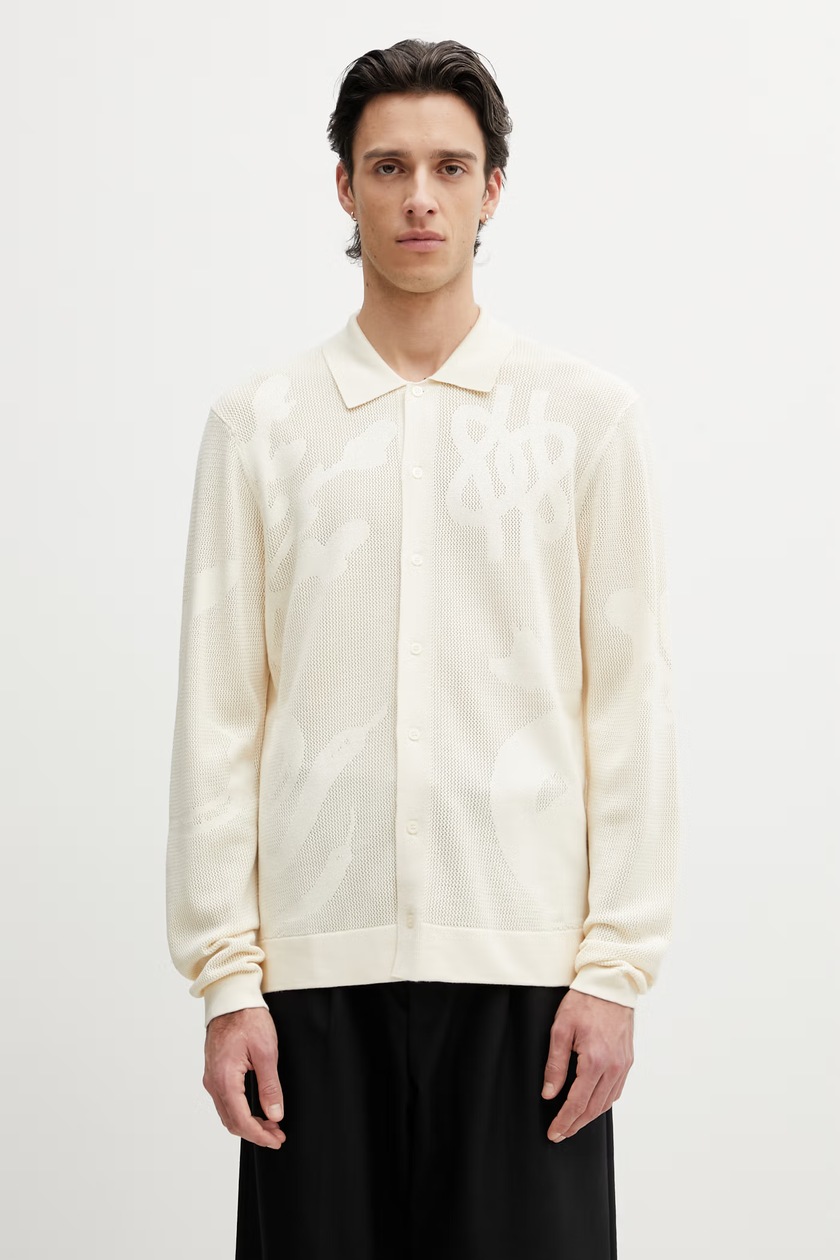 Kenzo wool blend cardigan Rws City Zipped Cardigan beige color