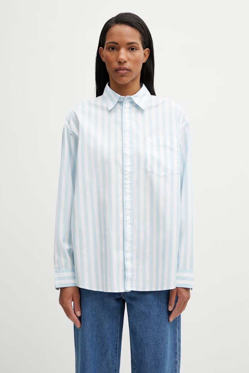Carhartt WIP cotton shirt S/S Jaxon Shirt blue color relaxed