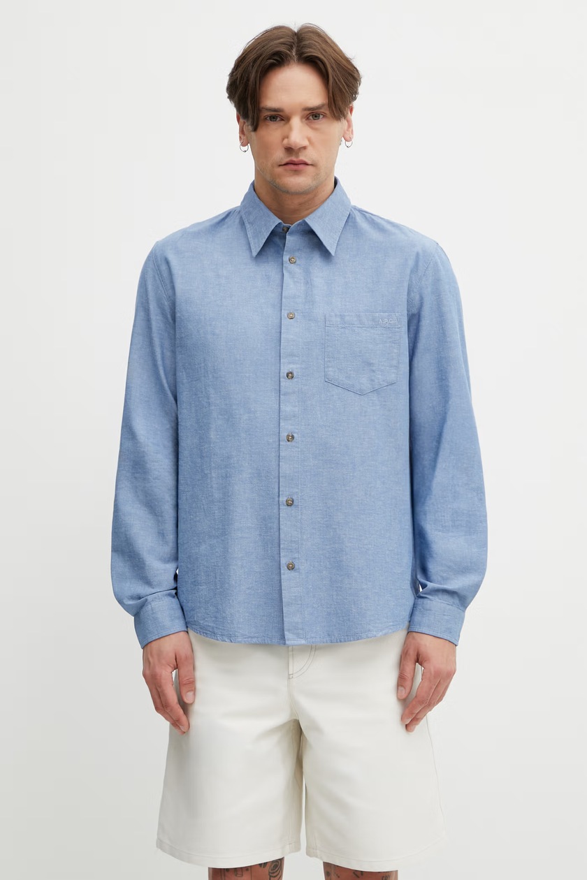 Marine Serre denim shirt Moon Laser Denim Workwear blue color