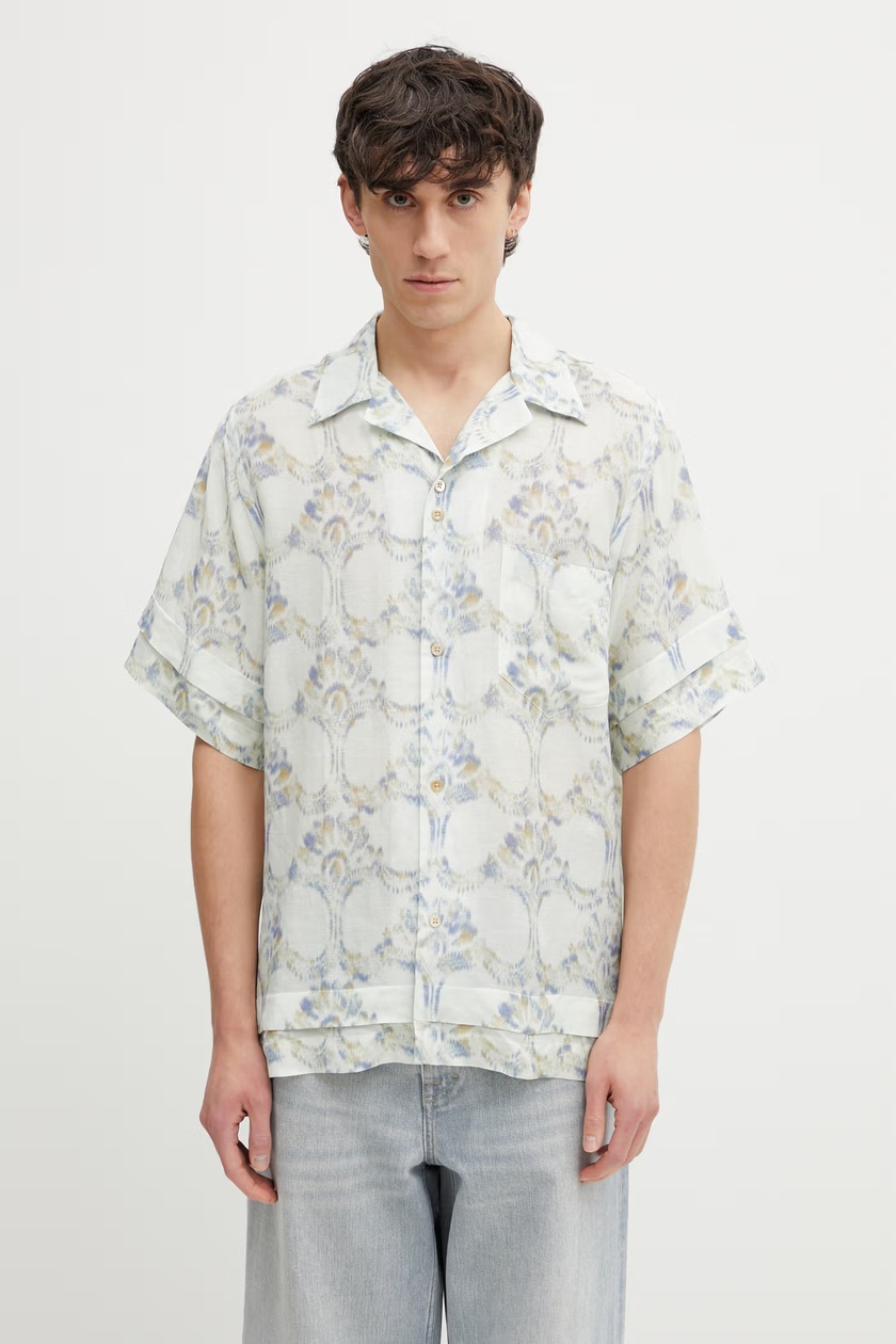 Wales Bonner London shirt with linen Men's navy checkered MS26SH02
