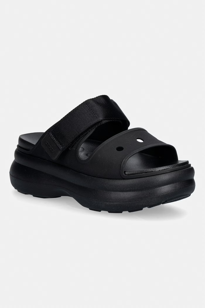Crocs papuci Classic Platform Slide femei, culoarea negru, cu