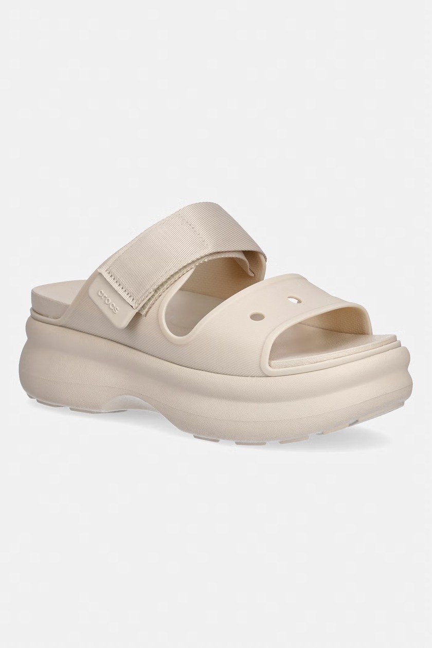 ココスケ Crocs papuci Furever Crush femei, culoarea bej, cu platforma