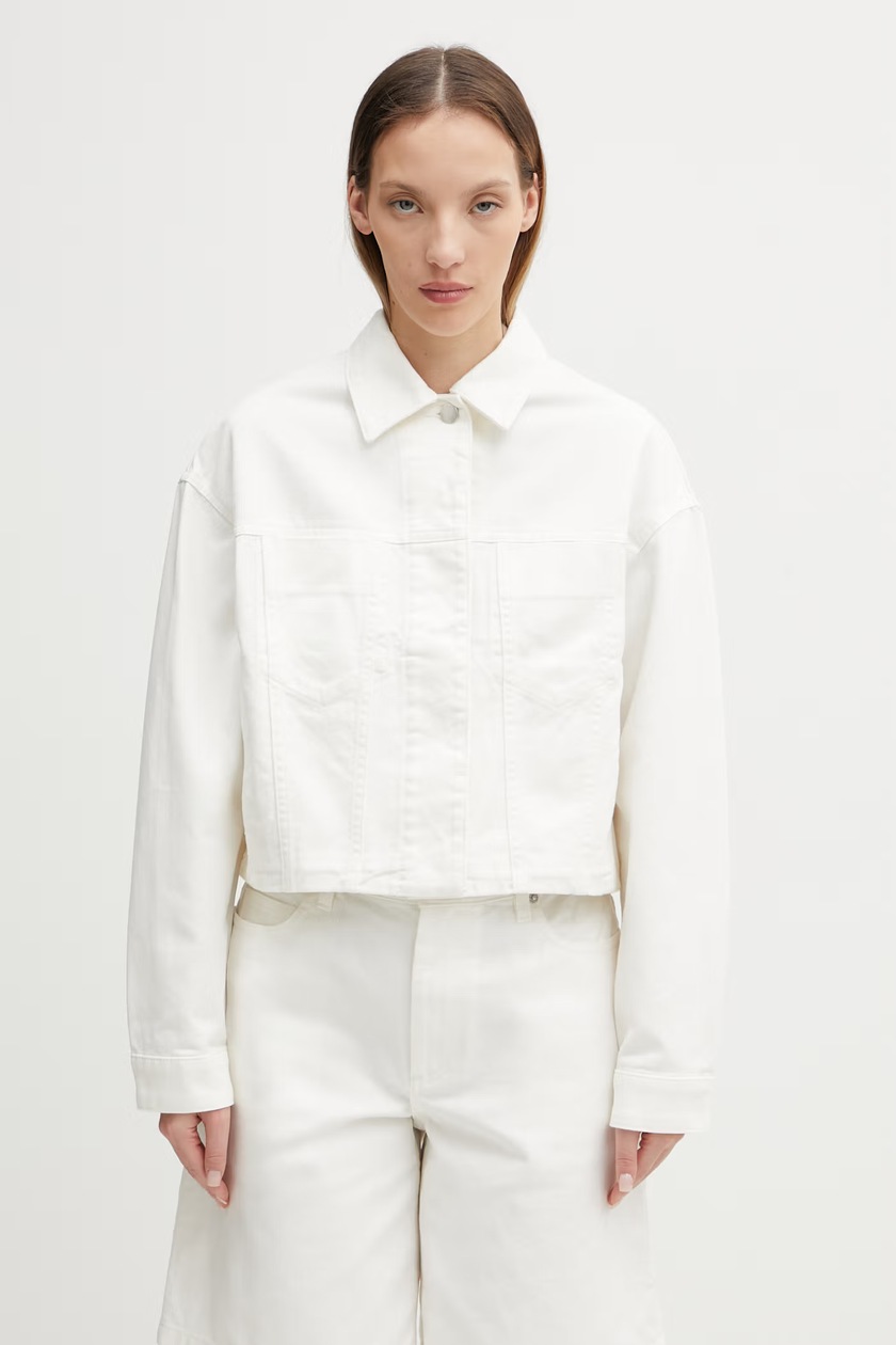 Maison Kitsuné denim jacket Denim Cropped women's navy blue color