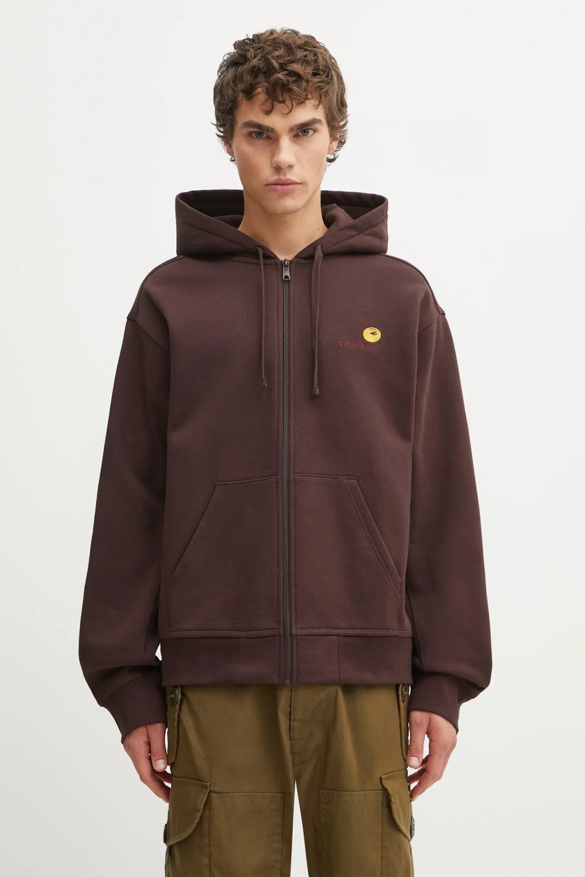 Carhartt WIP cotton sweatshirt Hooded Vista Jacket brown color
