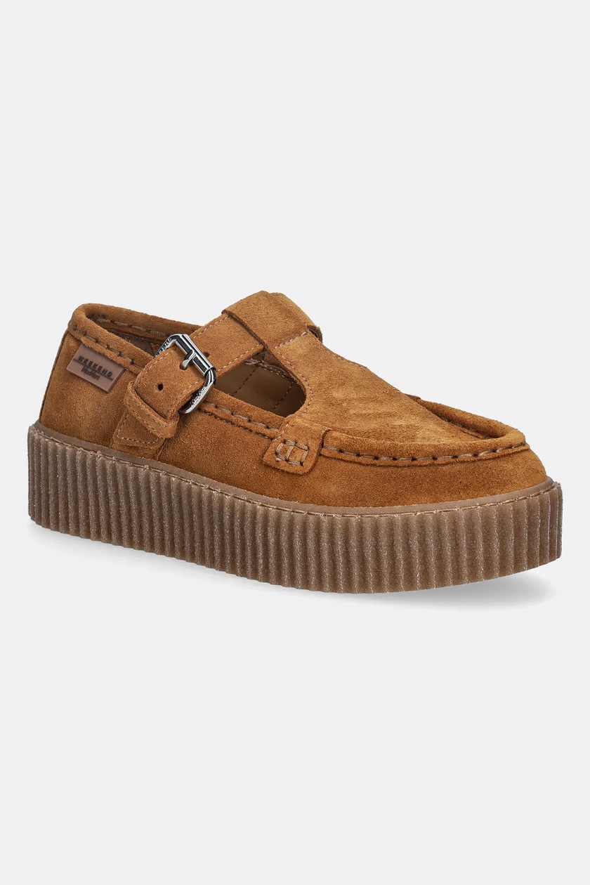 マロン Weekend Max Mara mocasini din piele întoarsă Kapokloafer culoarea