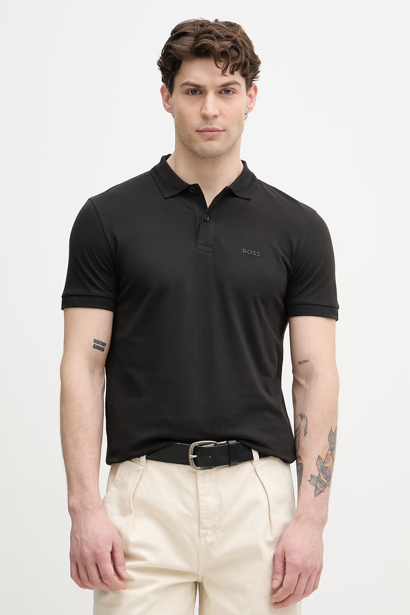 Hollister Co. tricou polo bărbați, culoarea negru, uni, KI324-5172