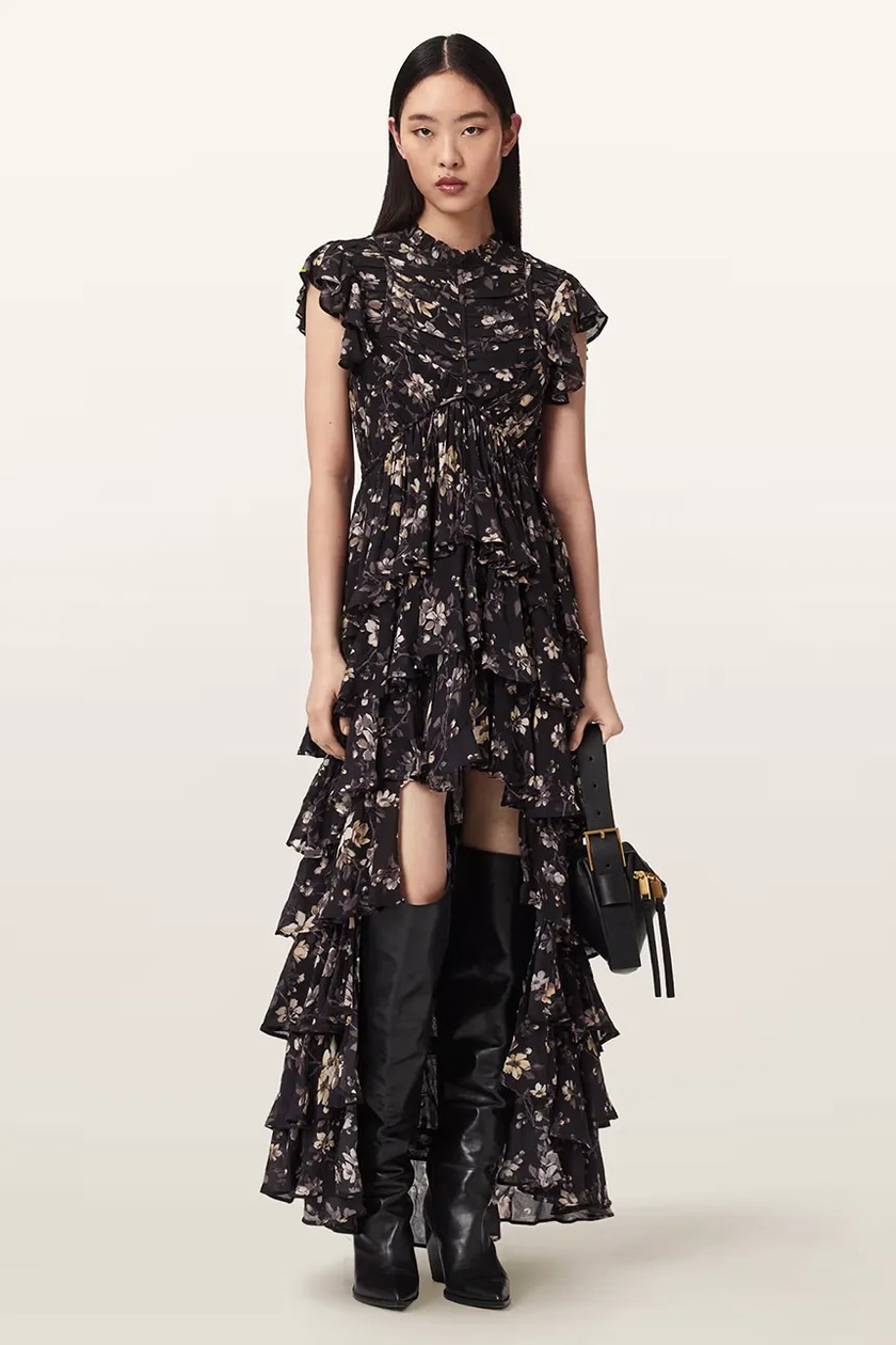 chinese dress ladies AllSaints Women's Lana Lace Dress Black Size UK 4/US 0 at Amazon Women's  Clothing store