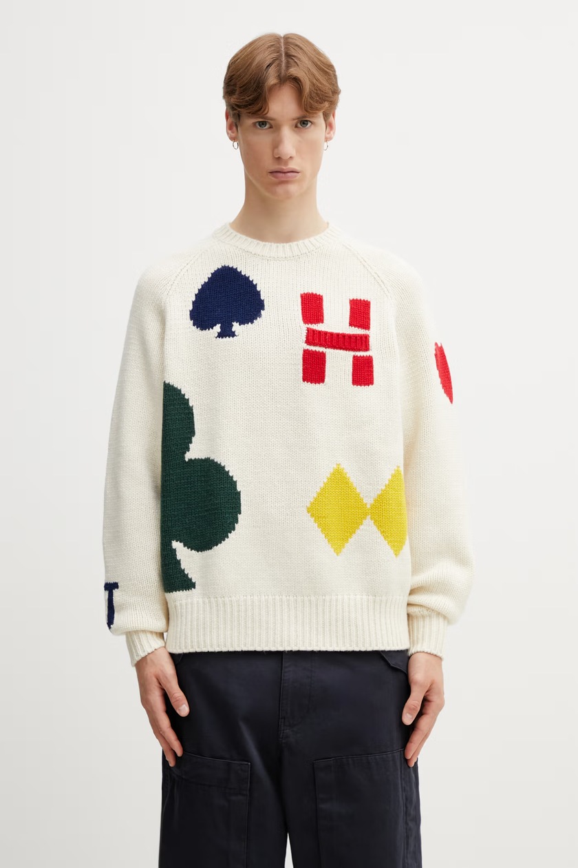 Human Made wool blend jumper Heart Knit Sweater men's beige color