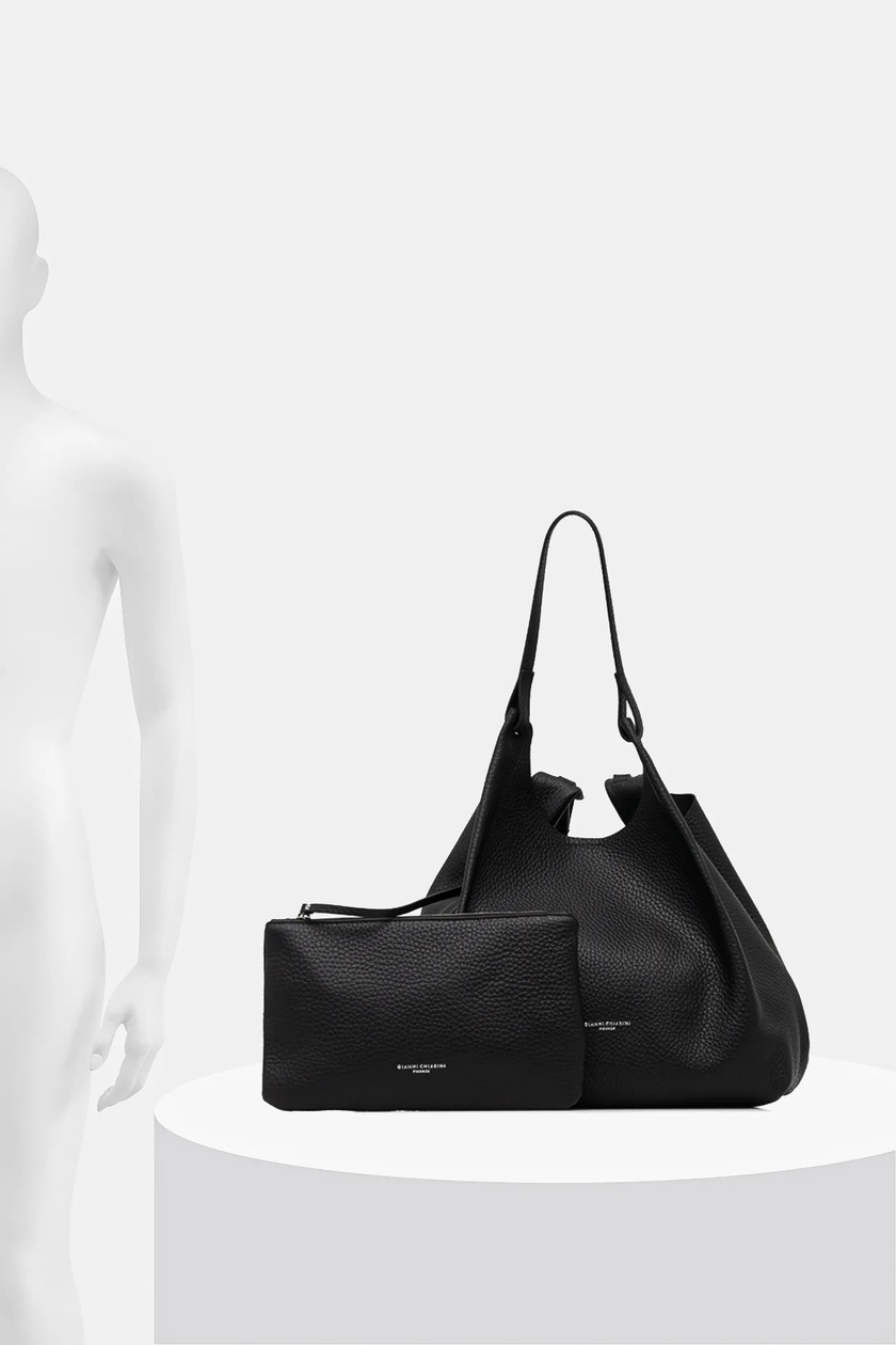 Borsa A Mano GIANNI CHIARINI DUA Small | Effetto Cavallino | Tracolla Removibile | In Pelle | Chiusura A Moschettone E Magnete | Nero