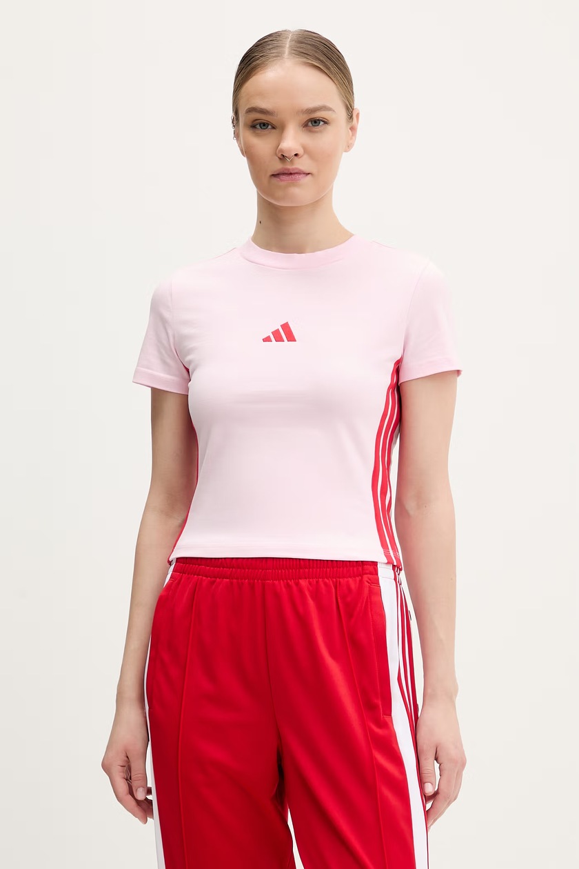 Хлопковая футболка adidas W L MINI TEE женская цвет розовый JJ4084