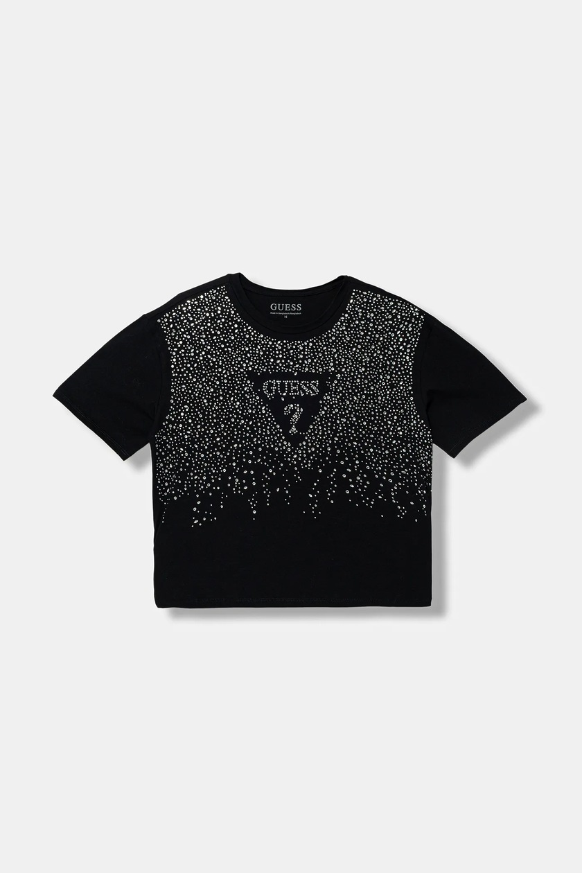 GUESS T-Shirt Bambina Maniche Corte Con Strass – Cotone Biologico Jersey