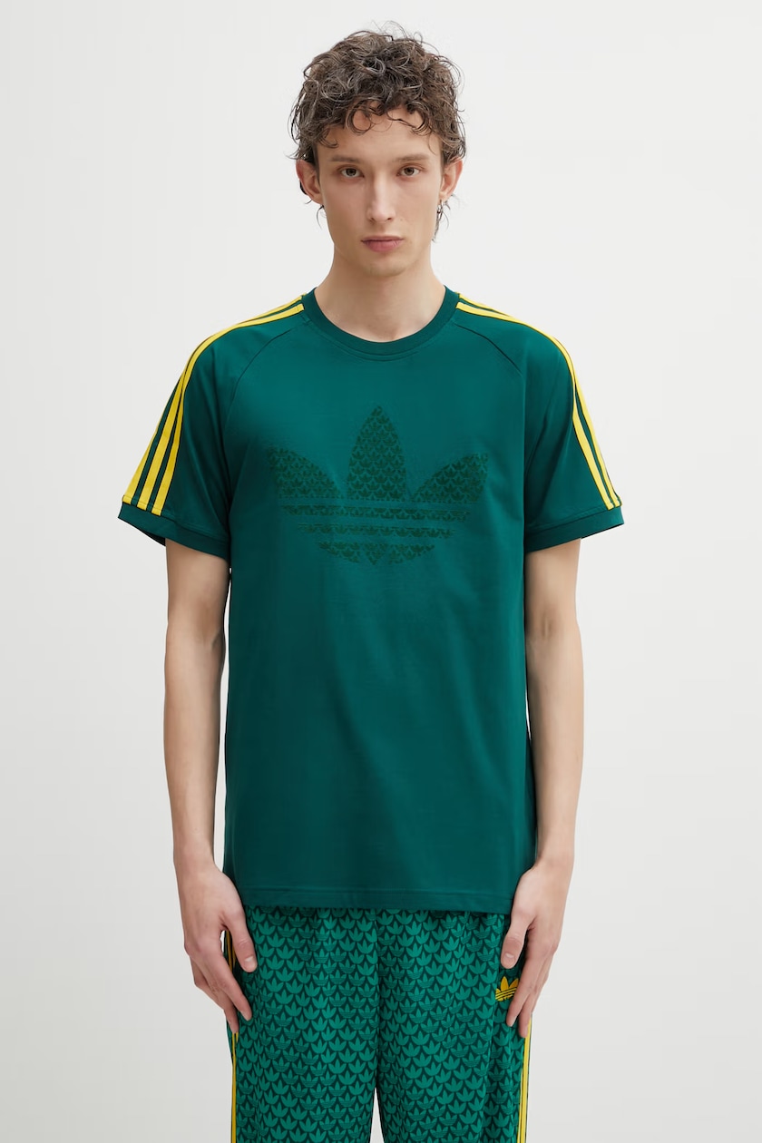 adidas Originals cotton t-shirt 3S PANEL men's green color JD4277 adidas Originals cotton t-shirt 3S PANEL men's green color JD4277