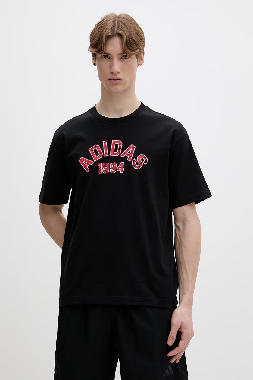 Хлопковая футболка adidas Originals цвет чёрный с принтом KS7618