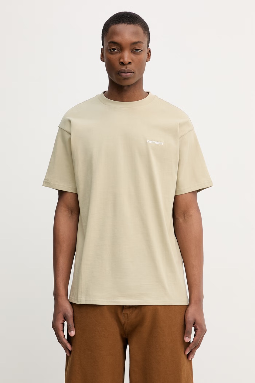 Carhartt WIP cotton t-shirt S/S Dawson men's green color smooth