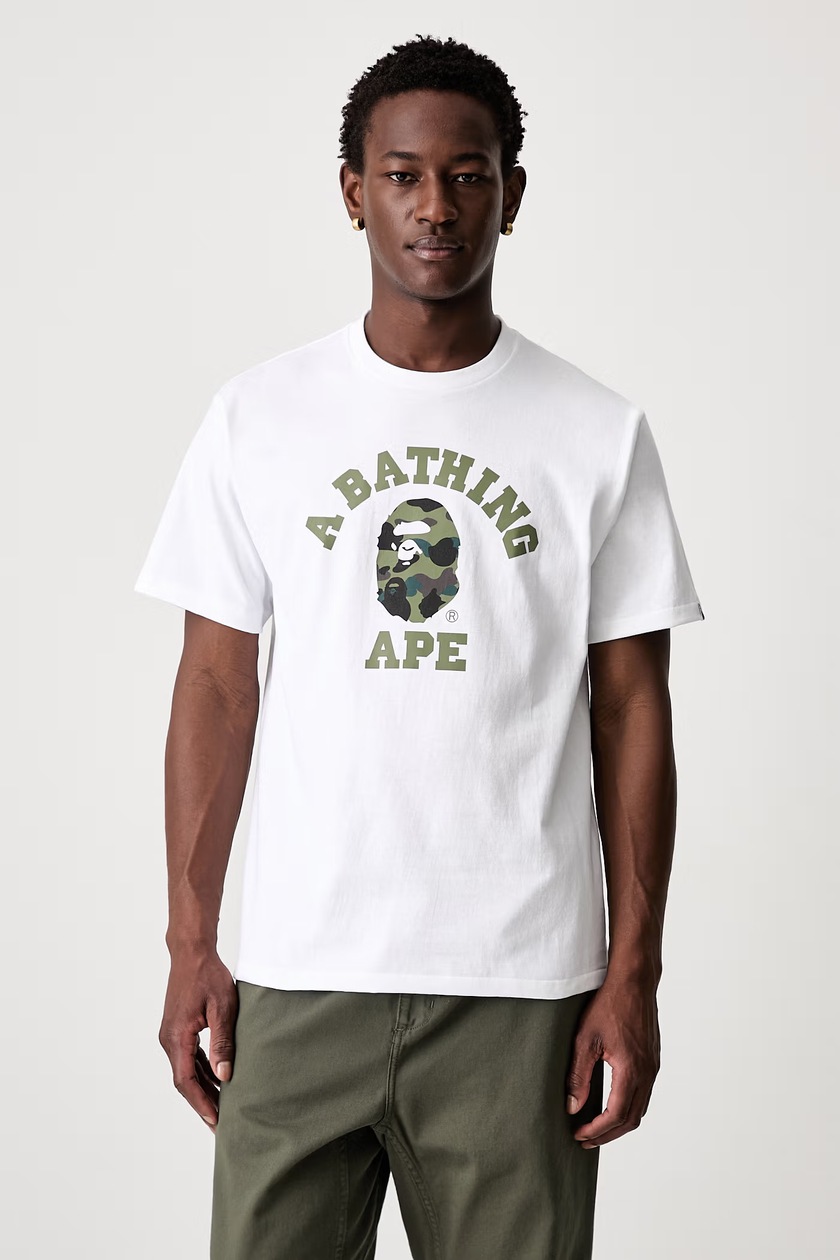 A Bathing Ape cotton t-shirt COLLEGE TEE men's white color with a