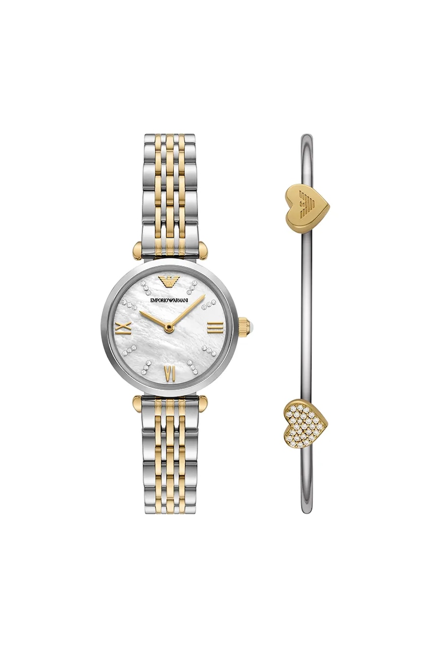 Emporio Armani ceas si bratara GIANNI T-BAR femei, culoarea argintiu, AR80078SET