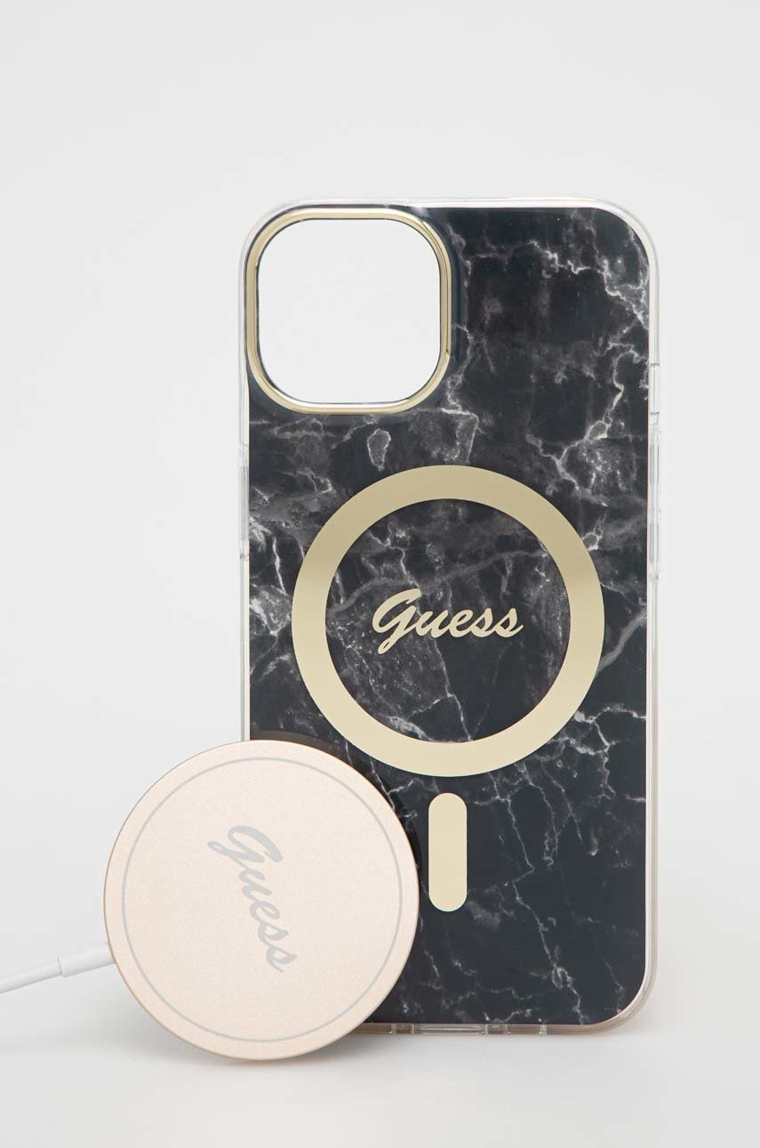 

Зарядно и калъф за телефон Guess iPhone 14 6,1" в черно, Черен