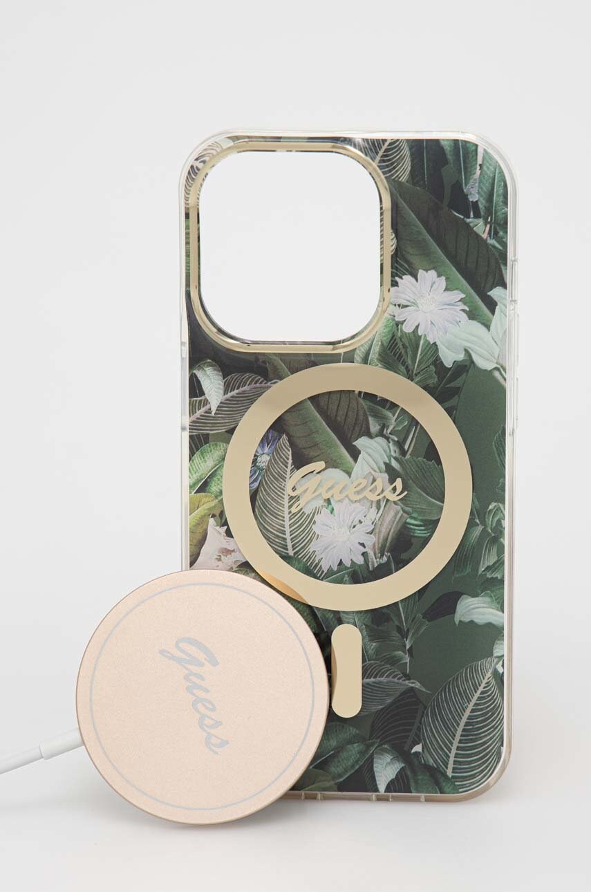 

Зарядно и калъф за телефон Guess iPhone 14 Pro 6,1'' в зелено, Зелен