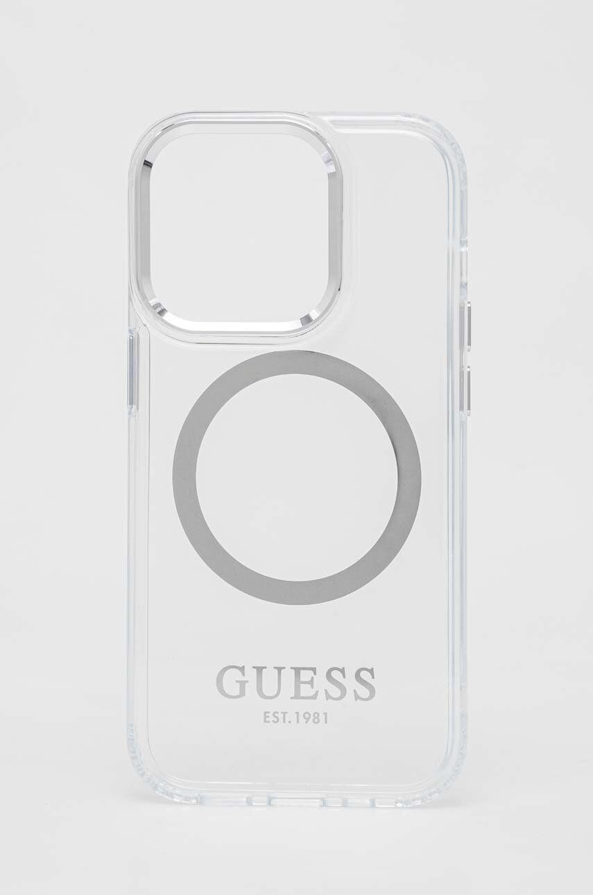Levně Obal na telefon Guess iPhone 14 Pro 6,1" stříbrná barva