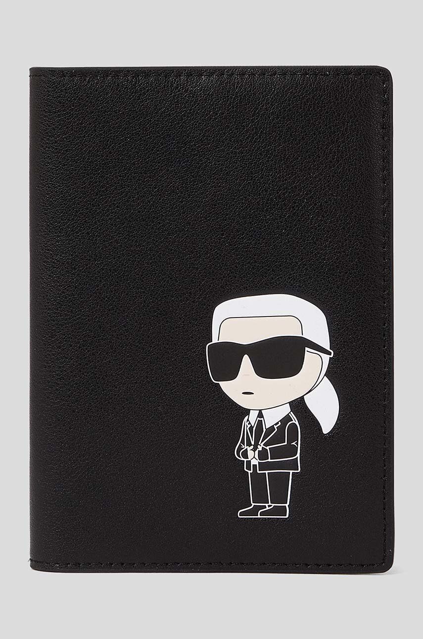 Levně Kožené pouzdro na karty Karl Lagerfeld černá barva