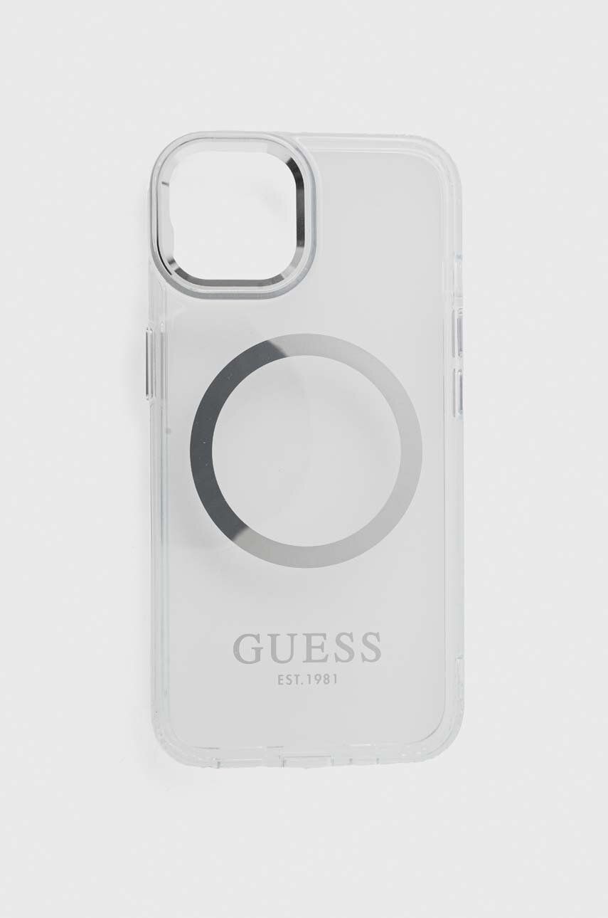Levně Obal na telefon Guess iPhone 14 6,1 stříbrná barva