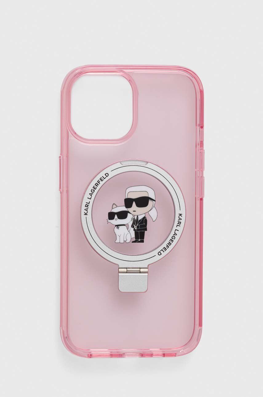 Levně Obal na telefon Karl Lagerfeld iPhone 15 6.1 růžová barva
